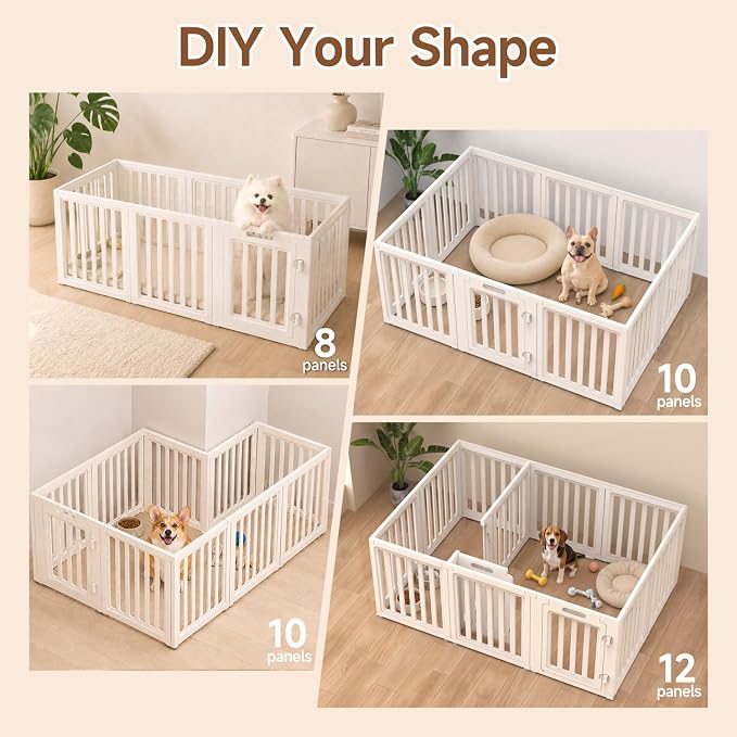 EVERFRONT Dog Playpen with Door - Dog Pen Indoor - Easy Assemble Dog Play Pen - Puppy Playpen, Cat Playpen, Small Animal Playpen, Dog Play Pen Indoors (White, 24", 12 Panels)