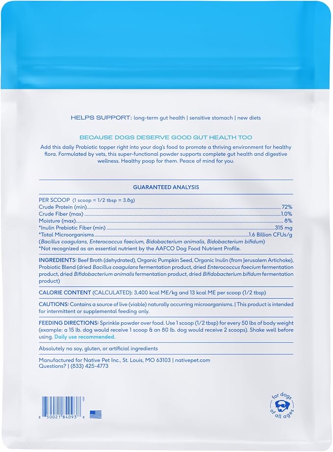 Native Pet Probiotic Powder for Dogs - 240 Scoops