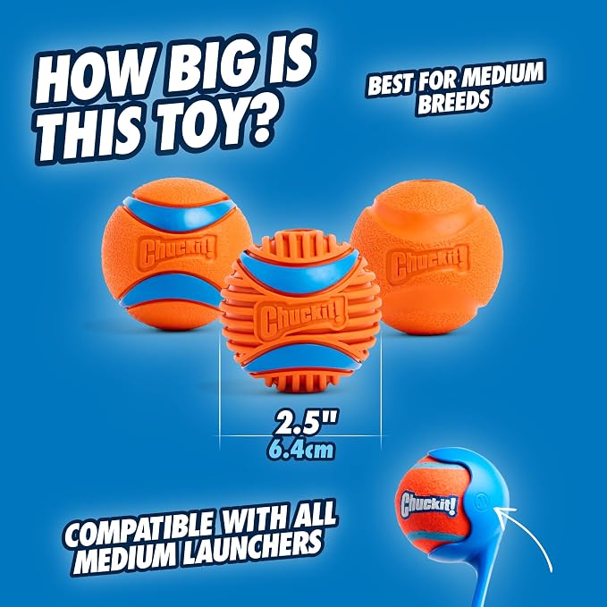 Chuckit! Ultra and Rugged Dog Balls, High-Bounce Fetch, Medium, Set of 3 | This Set of 3 Interactive Fetch Balls Offers High-Bounce, Durable Play for Medium-Sized Dogs Who Love a Good Chase