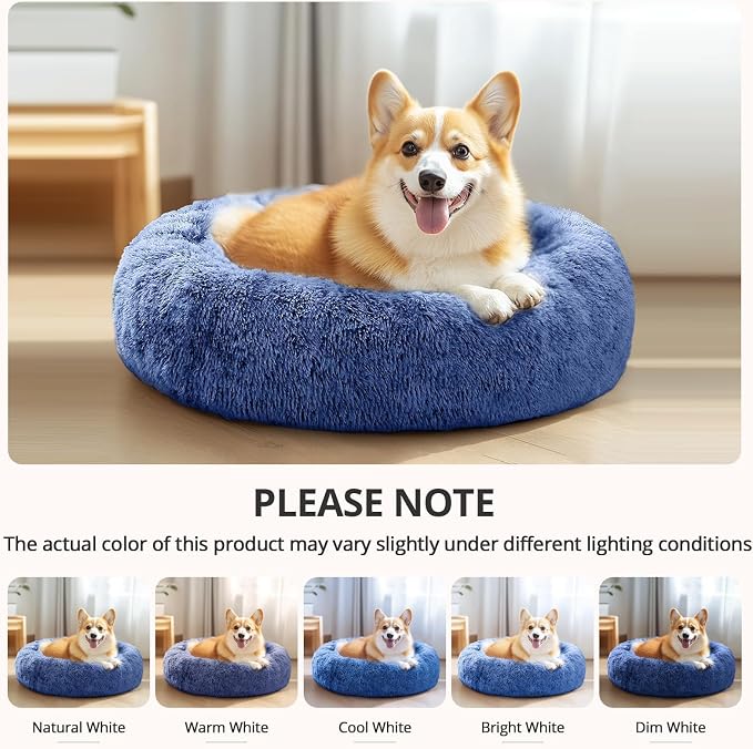 JOLLYVOGUE 36" Calming Donut Dog Bed, Navy Blue