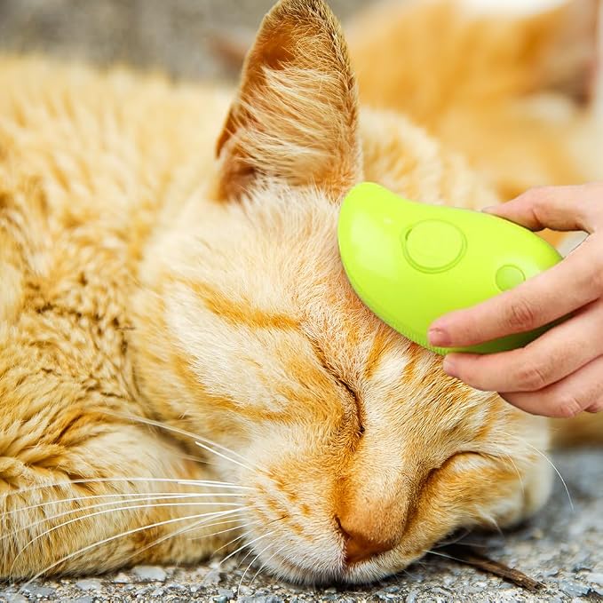 Cat Brush,3 in1 Cat Steam Brush,Self Cleaning Steam Cat Brush for massage, Pet Steam Brush for Cat,Multifunctional Cat Steamer Brush,Cat Grooming Brush for Removing Tangled Loosse Hair (Green)