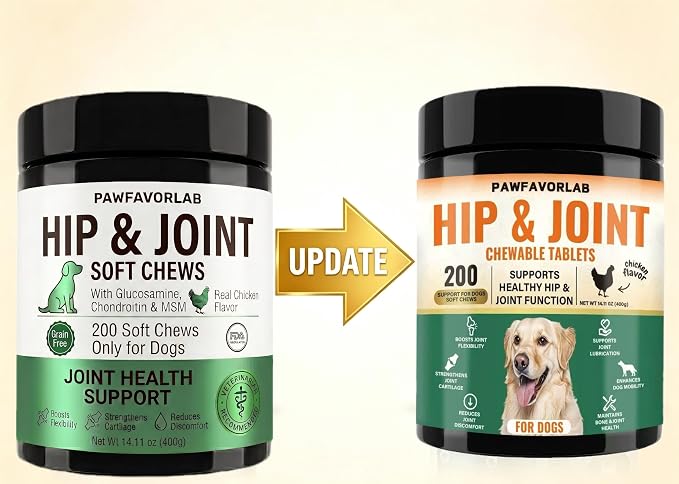 Hip & Joint Supplement for Dogs - Glucosamine, Chondroitin, MSM, Green Lipped Mussels & Turmeric - Natural Arthritis Pain Relief & Mobility Support for All Ages - 200 Soft Chews