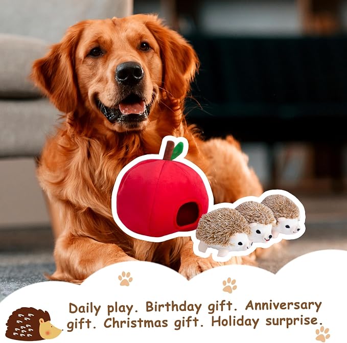 Hollypet Squeaky Hide and Seek Dog Toys for Small and Medium Dogs, Hedgehog | Interactive Plush Stuffed Dog Squeak Toys for Small Medium Sized Dogs and Non-Aggressive Chewers, Puppy Teeth Clean Chew Toys