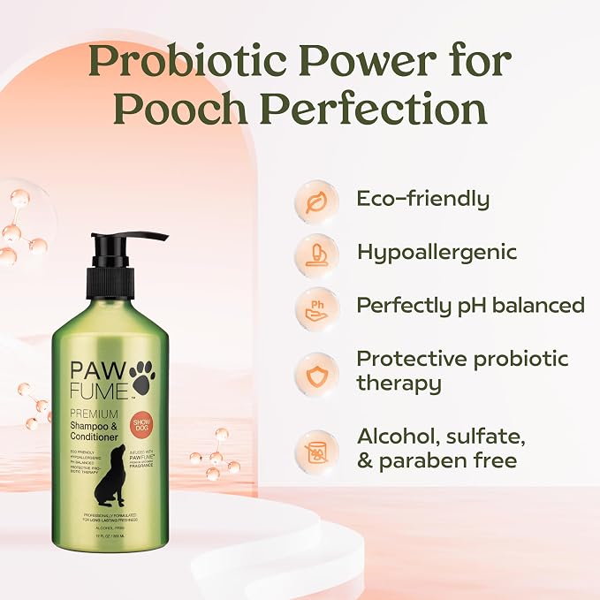 PAWFUME Deshedding Dog Shampoo and Conditioner, Show Dog, 2-Pack | Probiotic pH-balanced formula nourishes, detangles and deep cleans silky coats, salon-quality Shampoo for Dogs