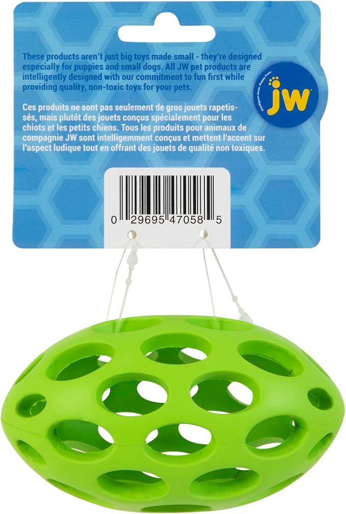JW Pet HOL-ee Football Dog Toy Puzzle Ball, Natural Rubber, Small | 5 In Length, Colors May Vary