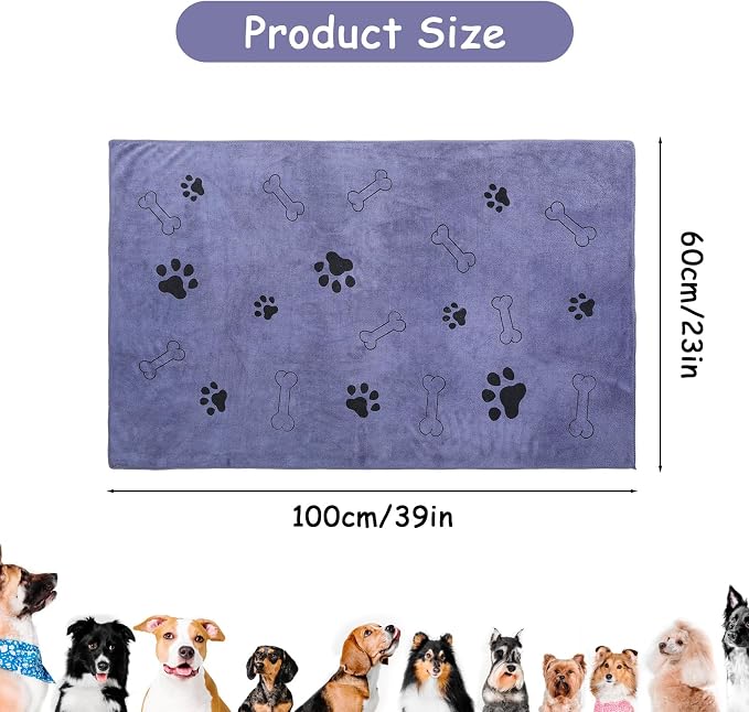 Kifmurase 5PCS Microfiber Dog Towels for Drying Dog, 39'' X 23.6'' Pet Towel, Super Absorbent and Soft Pet Grooming Dogs Paw Towel, Fast-Drying Towels Shower Bath Supplies for Large Medium Small Dogs