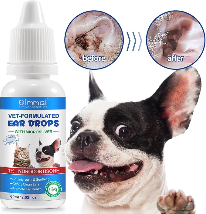 Bieyoc Pet Ear Drops for Dogs and Cats, 2.02 fl oz