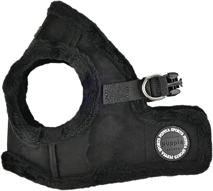 Puppia Terry Vest Dog Harness Step-in Winter Suede Warm No Choke No Pull Training Walking for Small and Medium Dog, Black, Small