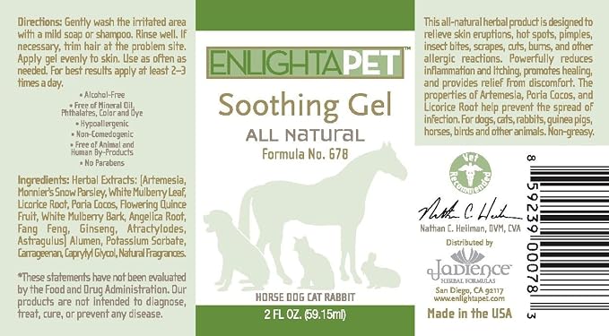 JADIENCE Dog, Horse & Cat Skin Soothing Gel: Homeopathic Treatment for Hotspots, Rashes & Sores | All Natural Pet Wound & Lesion Care | Provides Relief for Itching, Discomfort & Pain | EnlightAPet