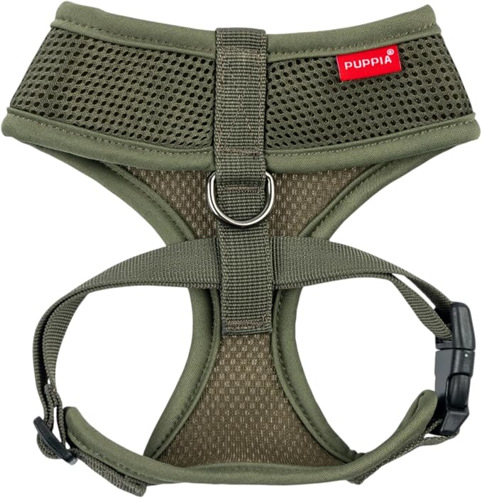 Puppia Soft Dog Harness No Choke Over-The-Head Triple Layered Breathable Mesh Adjustable Chest Belt and Quick-Release Buckle for Small Dogs, Khaki, XS