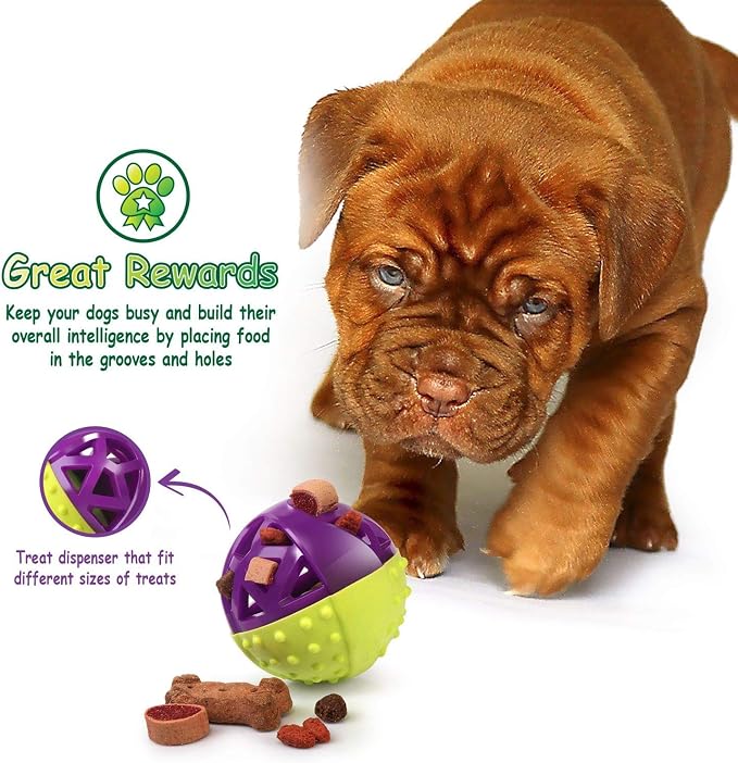 – Ball-Shaped Dog Squeaky Toy for Small-Medium Puppy & Dogs | Dental Dog Chew Treat Ball Helps Massage Dogs Gums, Good for Aggressive Chewers | Green/Purple
