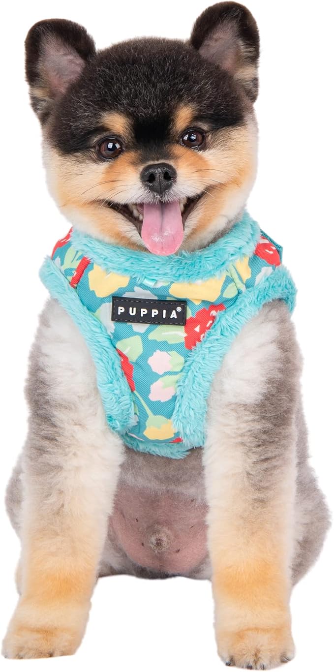 Puppia Alyssa Vest Dog Harness Step-in Warm Winter Flower Pattern for Small and Medium Dog, Aqua, X-Large