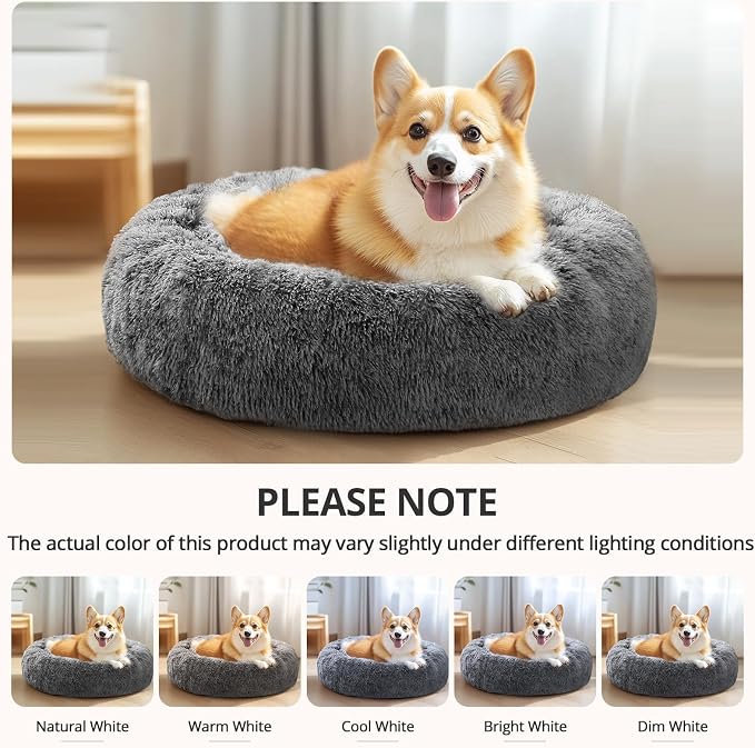 JOLLYVOGUE 36" Calming Donut Dog Bed, Smoke Black