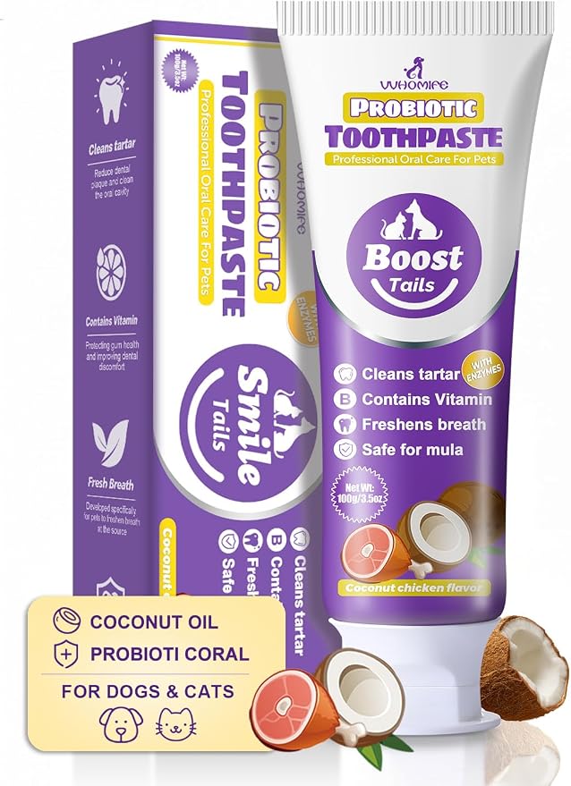 Vet Recommended Small Dog Teeth Brushing Kit 2.52oz + Natural Coconut Oil Dog & Cat Toothpaste for Fresh Breath 3.52oz