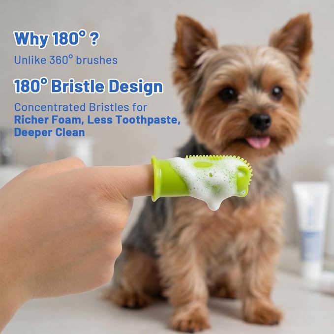 Dog Toothbrush, 180° Dog Finger Toothbrush for Plaque Tartar Cleaning, 2-Pack Finger Toothbrush for Dogs Silicone, Teeth Cleaning, Dog Tooth Brushing Kit for Medium & Large Pets