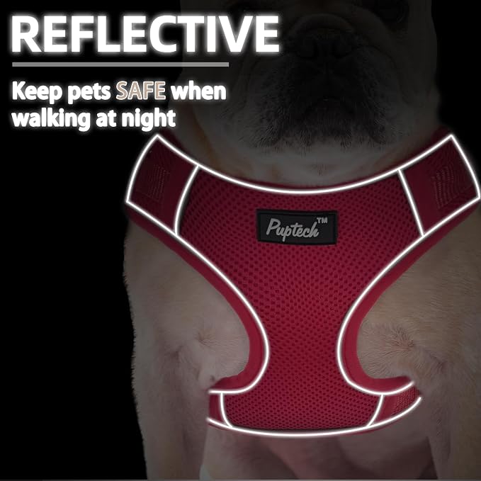 PUPTECK Soft Mesh Small Dog Harness and Leash Set Pet Puppy Cat Adjustable Reflective Padded Vest No Pull Harnesses, Hot Pink, S