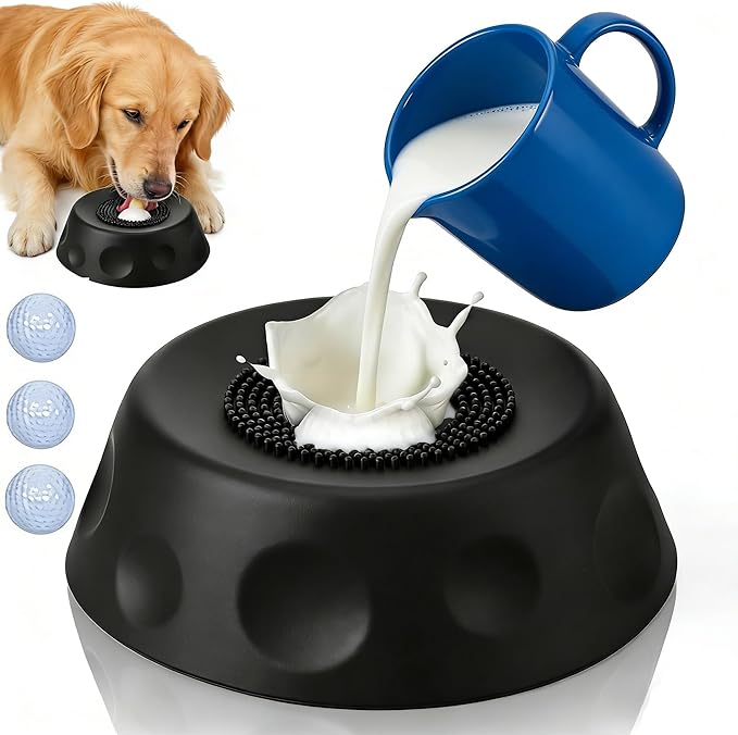 Slow Feeder Dog Lick Bowl with Rolling Ball,Anti-Slip Silicone Puzzle Feeder for Liquid Treats,Bone Broth,Yogurt,Wet Food,Anxiety Relief Enrichment Lick Toy for Large Medium Small Dogs & Cats (Black)