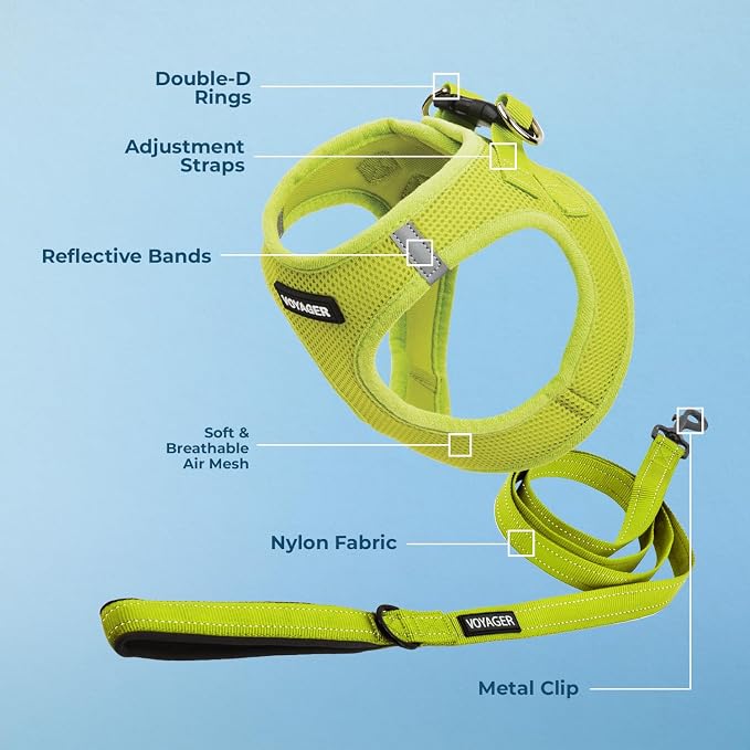 Best Pet Supplies Voyager Step-in Air All Weather Mesh Harness and Reflective Dog 5ft Leash Combo with Neoprene Handle, for Small, Medium and Large Breed Puppies - Lime Green, Medium