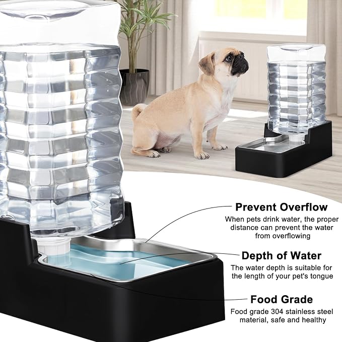 RIZZARI Stainless Steel Pet Water Feeder: 10L Gravity Leak-Proof Auto Refill Water Dispenser - Non-Slip Base- Without Filter -Easy Clean - for 40-60 LB Dogs- Home/Office/Travel