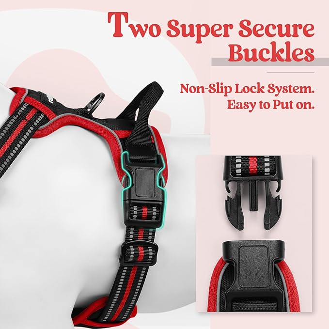 rabbitgoo Dog Harness, No Pull for Large Dogs with 2 Leash Clips, Pet Vest | No Choke with Handle, Adjustable Soft Padded, Reflective, Easy Control for Walking, Black & Red, X-Large