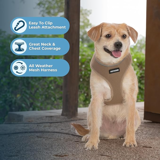 Best Pet Supplies Voyager Aerolite Over the Head Dog Harness, No Pull Breathable Air Mesh Vest, Quick Dry with Reflective Stitching, Adjustable Escape Resistant Harness - Beige, Medium