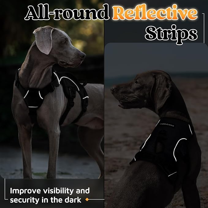 rabbitgoo Escape Proof Dog Harness for Medium, No Pull with Lift Handle | No Escape, Full Soft Padded, Reflective Adjustable Vest, Leash Clip for Walking Hiking Training, Black, Medium