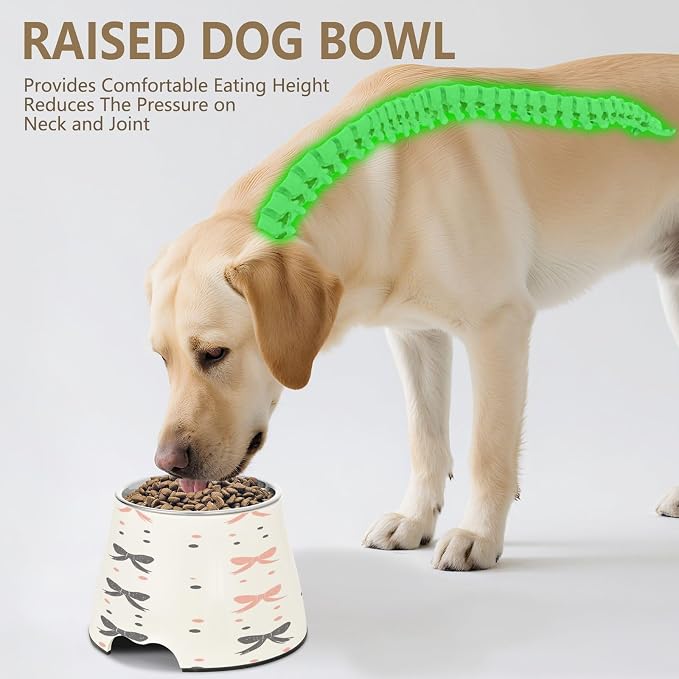 YETTASBIN Beautiful Bow Elevated Dog Bowls, Prevention of Vertebrae Disease Raised Dog & Cat Bowl Stand with Removable Stainless Steel Bowls, Non-Slip Spill-Proof Pet Food & Water Bowl Dish