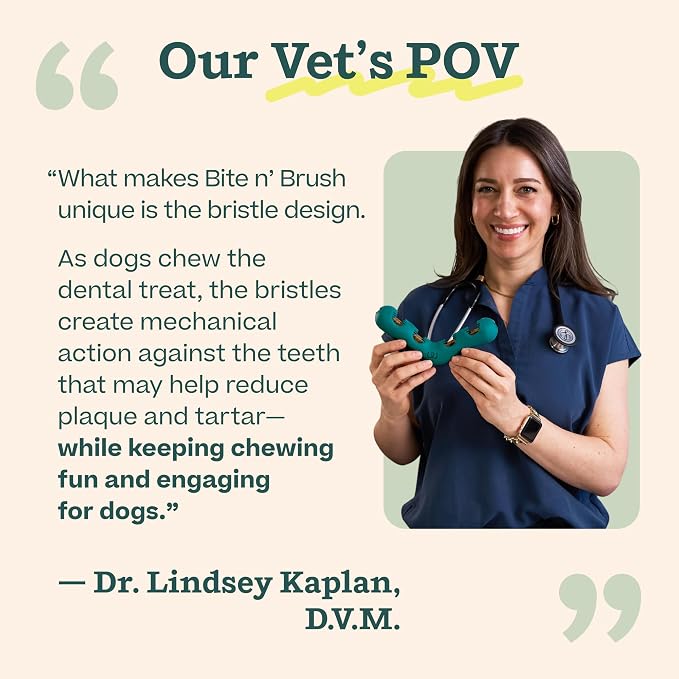 WOOF The Bite n' Brush - Dog Toothbrush Toy - Scrub Plaque and Tartar from Your Dog's Teeth and Mouth - Dog Dental Chew Toy - Small