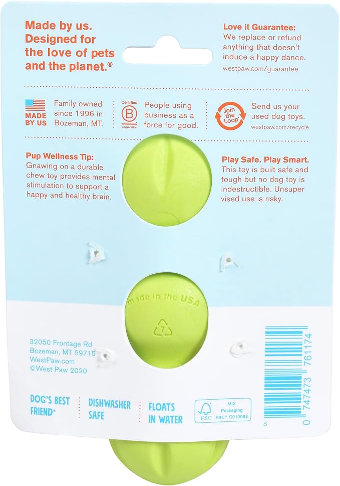 WEST PAW Zogoflex Rumpus Dog Chew Toy – Floatable Toy for Dogs, Aggressive Chewers – Puppy Chewing Toys for Catch, Fetch – Recyclable, Dishwasher-Safe, Medium 6.25", Granny Smith