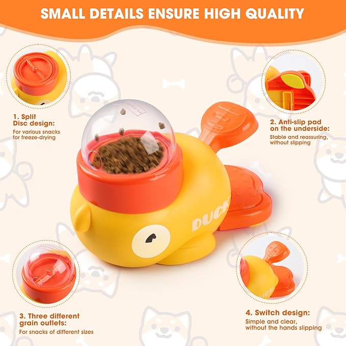 Interactive Dog Treat Dispenser Toy, 2026 New Duck Shape Puzzle Feeder,Interactive Dog Food Dispenser with Press Button and Rotating Design,Slow Feeding Game for Dogs and Cats