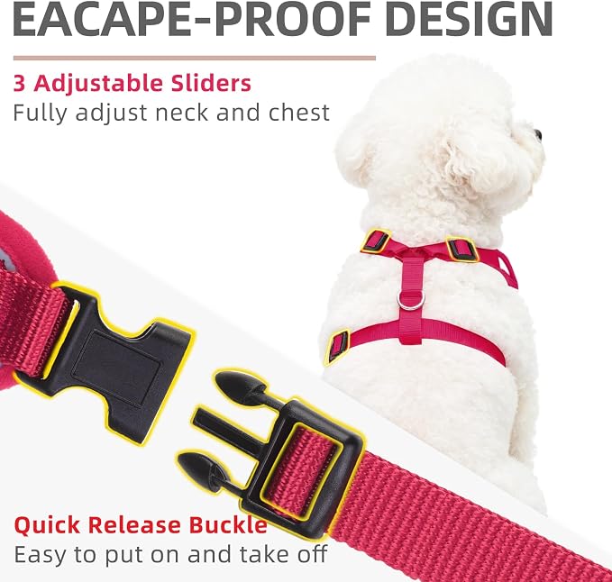 PUPTECK Soft Mesh Small Dog Harness and Leash Set Pet Puppy Cat Adjustable Reflective Padded Vest No Pull Harnesses, Hot Pink, S