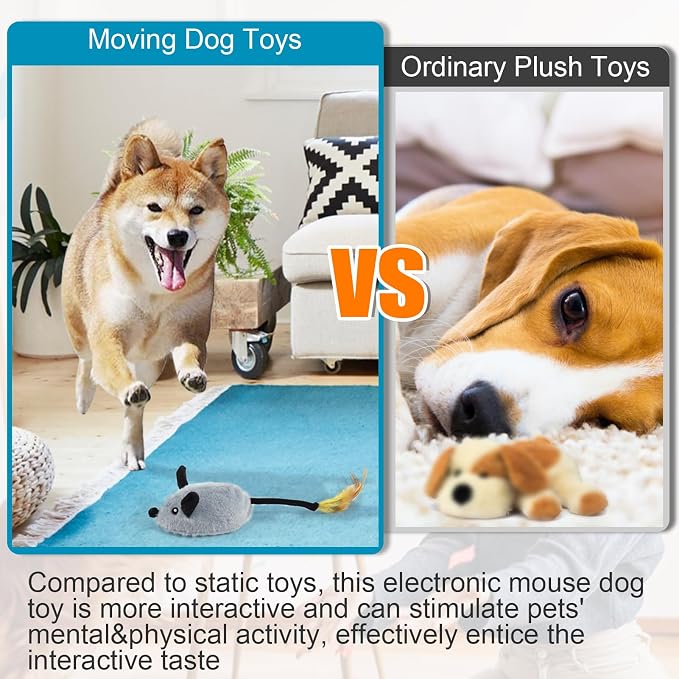 Interactive Dog Toys, Fake Mouse Moving Dog Toy with Automatic Sensor | Dog Mouse Toy with Realistic Sound & Extended Tail, Automatic Dog Toy for Cats Dogs Pet, Squeaky Dog Toys Remote Control Gray