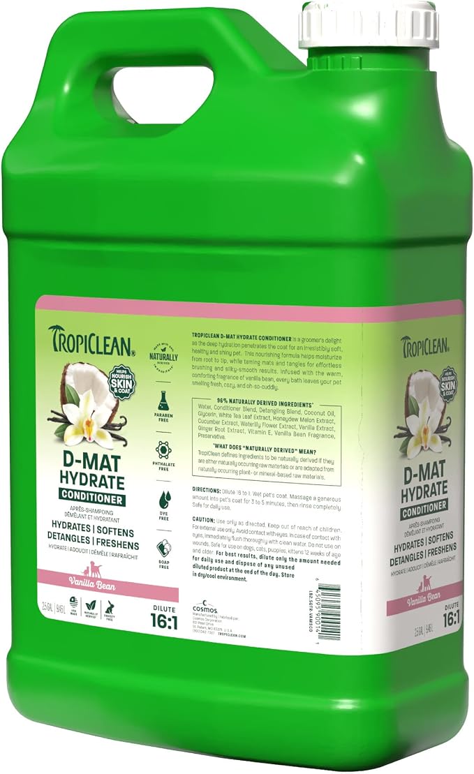 TropiClean Moisturizing Dog Conditioner, Vanilla Bean Scent, 2.5 Gallon | Professional Detangling & Moisturizing | Kiwi & Cocoa Butter Scent | Puppy Safe | Made in USA