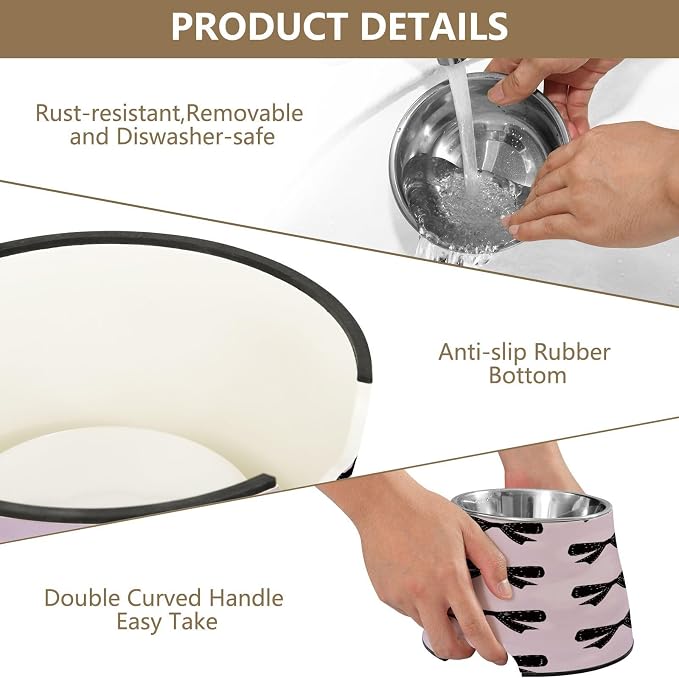 Blueangle Elevated Dog Bowls with Stainless Steel - Non-Slip 2.3 Cup High Capacity Pet Dish for Spinal Health & Black Bows Design（282）
