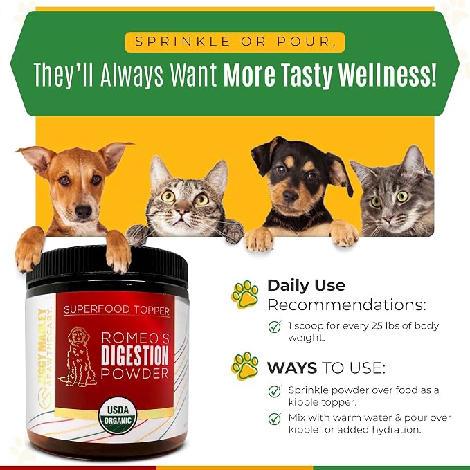 Ziggy Marley's USDA Organic Digestion Powder for Dogs & Cats - Bone Broth, Pumpkin, & 5 Gut Healthy Herbs - Pet Gut Health, 90 Grams