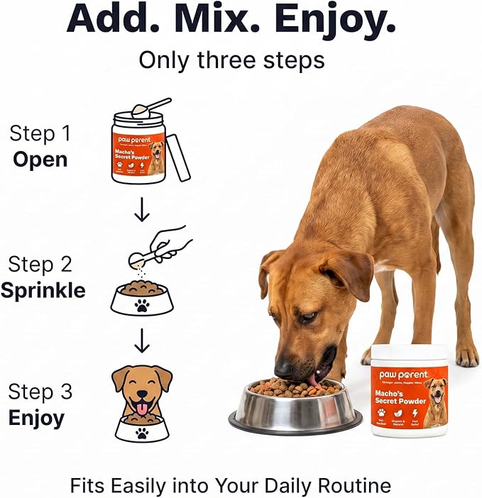 Paw Parent Macho's Secret Powder, Green Lipped Mussel Hip & Joint Powder for Dogs, Spine and Disc Powders, Cardiac Shield Formula with Glucosamine, Msm & Omega-3 for Mobility Support，3Pc