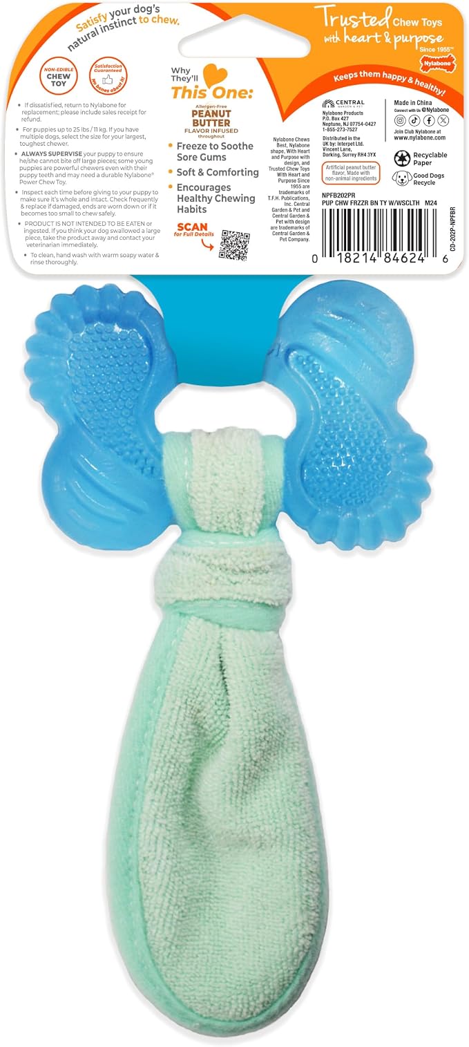 Nylabone Puppy Chew 2-in-1 Teething Freezer Bone Dog Chew Toy, Small | Peanut butter flavor, teething toys for puppies, puppy teething freezable to soothe sore gums, for small puppies up to 25 lbs