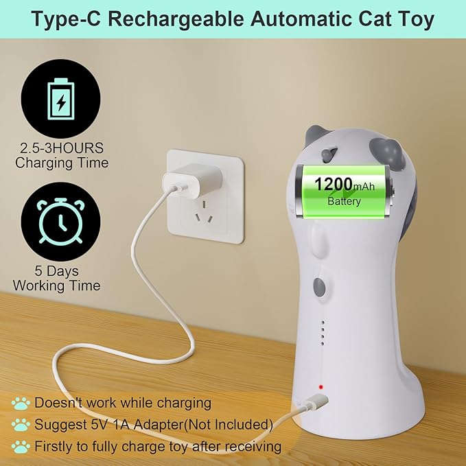 TBTeek Cat Toy, Automatic Motion-Activated, 5 Fun Patterns, 4 Speed Modes | Rechargeable, Adjustable Light Angles, Random Rotating Trajectory