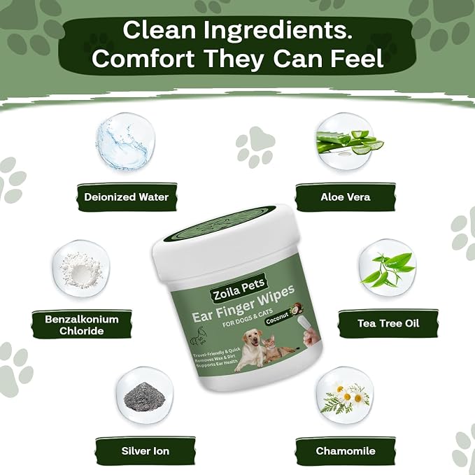 Dog Ear Wipes & Cat Ear Cleaner, Coconut