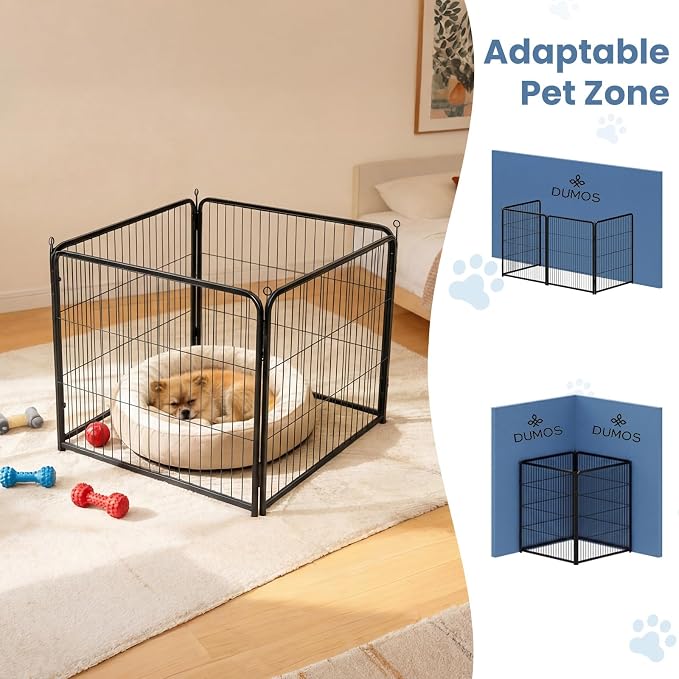 DUMOS Dog Playpen Indoor/Outdoor, Metal, 32in, 4 Panels, Foldable with Door