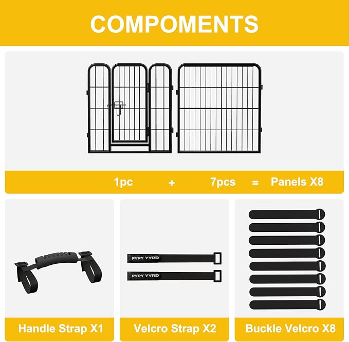 Dog Playpen, Heavy Duty Metal Gate, 24in, 8 Panels, Anti-Rust, Puppy & Small Dogs