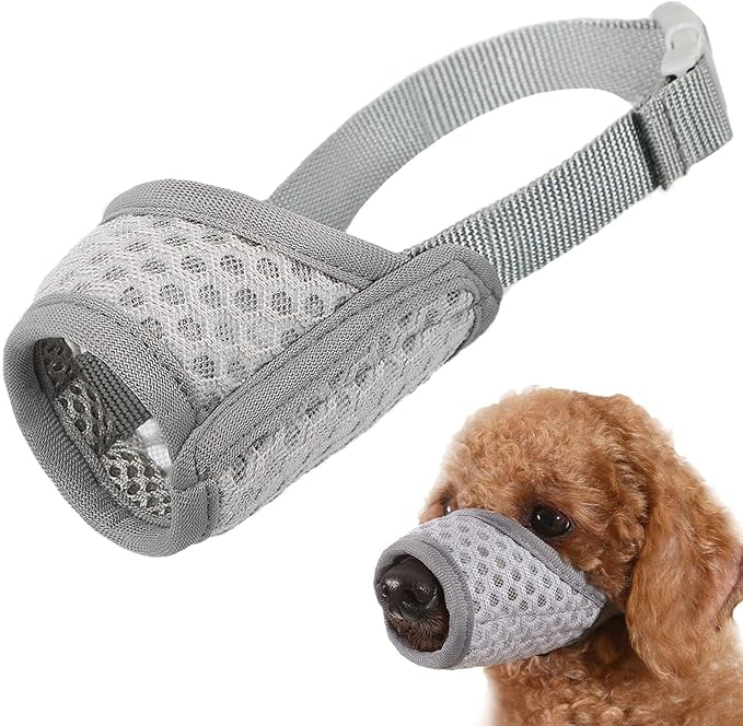 Dog Muzzle, Puppy Soft Mesh Muzzles for Grooming Biting Chewing | Breathable Muzzle for Small Dogs Toy Poodle, Dachshund, For Vet Visits, Nail Trimming, Allows Panting Drinking | Grey, XS