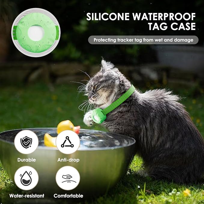 Cat GPS Tracker for Cats, Waterproof Pet GPS Tracker with Safety Elastic Buckle, Compatible with Apple Find My App (Only iOS), No Monthly Fee, Light Green
