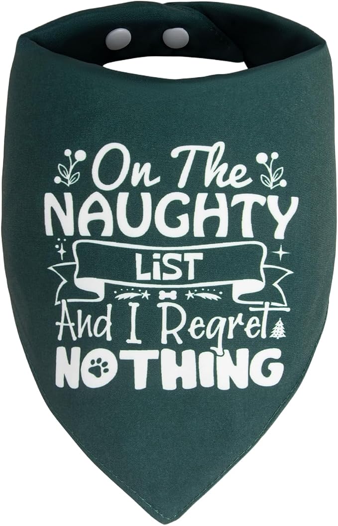 Christmas Dog Bandanas Naughty & Nice Idea Funny Holiday Stocking Pet Scarf Gifts, X-Large, Large, Green