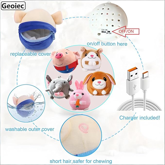 【2PCS】Interactive Dog Toys,Active Moving Pet Plush Toy with Recording & Music Modes,Jumping Squeaky Song shaking Interactive Dog Ball,Dog Toys to Keep Them Busy,Replaceable Coat (Blue Pig + Red Pig)