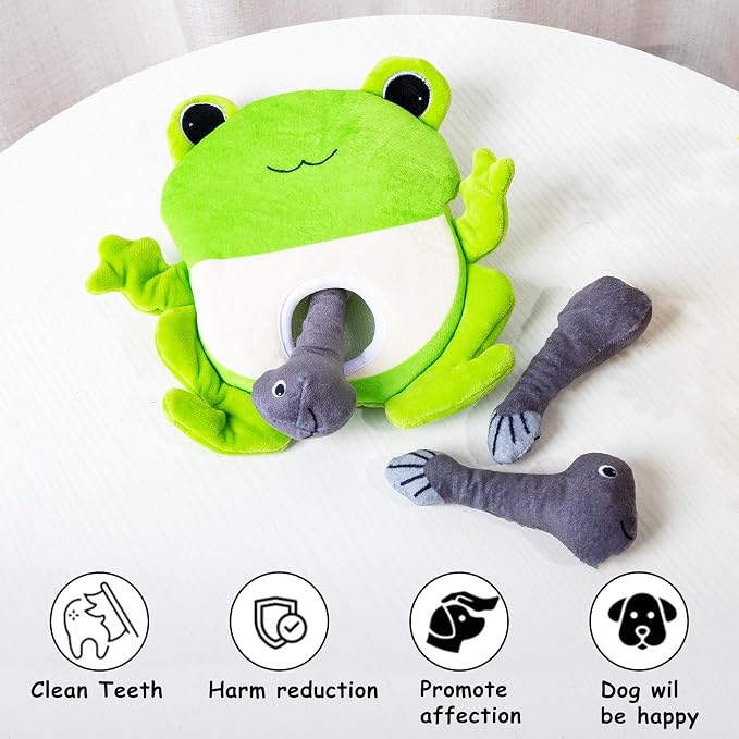 Hollypet Squeaky Hide and Seek Dog Toys for Small and Medium Dogs, Frog | Interactive Plush Stuffed Dog Squeak Toys for Small Medium Sized Dogs and Non-Aggressive Chewers, Puppy Teeth Clean Chew Toys