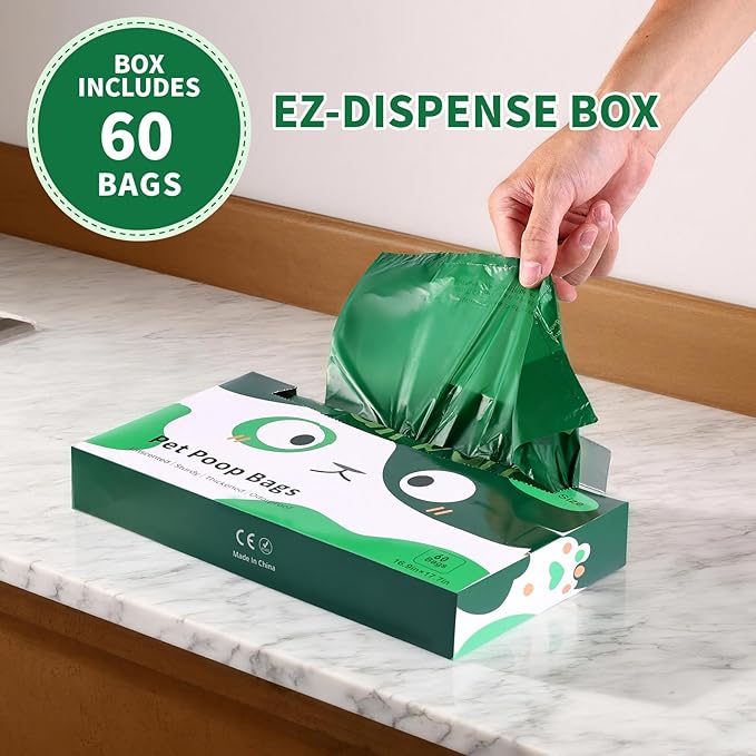 60 Count Extra Large Dog Poop Bags for A&H Swivel Bin Pooper Scooper, Pet Waste Bags with Handle for Dog Poop Cat Litter, Heavy Duty Leakproof Unscented (Only Dog Poop Bags)