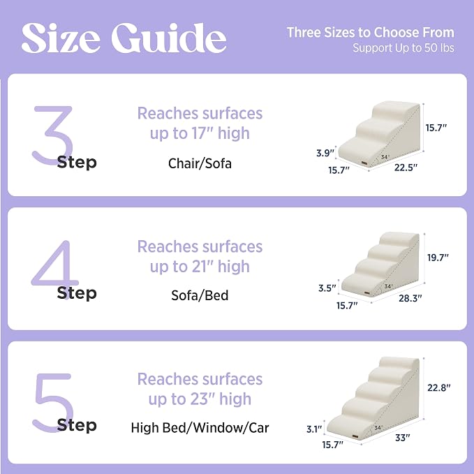 Lesure Dog Stairs for High Bed Pet Steps Ramp for Small Dogs with CertiPUR-US Certified Foam with Non-Slip Bottom, Beige, 5 Steps