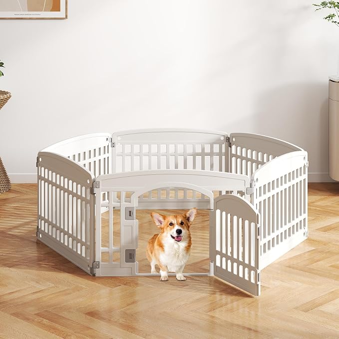 Giantex 6 Panel Dog Playpen, 24'' Tall Plastic Pet Fence with Lockable Door, Indoor Outdoor Puppy Exercise Pen for Small Medium Dogs, Configurable into Square, Rectangle or House-Shaped Layout