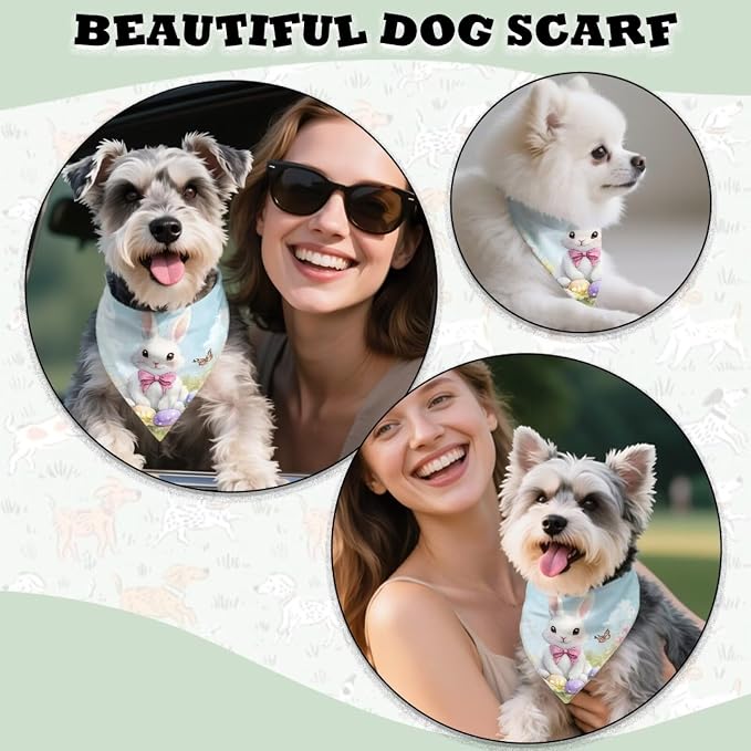 Forchrinse Easter Bunny Dog Bandana Pet Triangle Scarf Accessories Puppy Kerchief Polyester Dog Scarf, One Size, Medium, Polyester, Easter Bunny Print